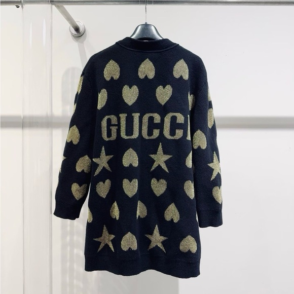 Authentic Gucci Black Cardigan with Gold Heart and Star Accents - Picture 2 of 6
